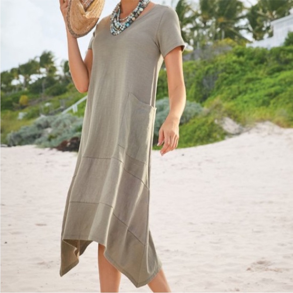 Soft Surroundings Casual Olive Green Midi Dress